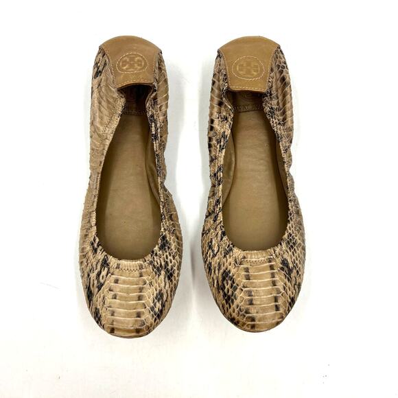 Tory Burch Eddie Python Ballet Flats Clay 11128211 Snake Leather - Picture 1 of 11
